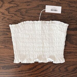 Reformation White Smocked Crop Top